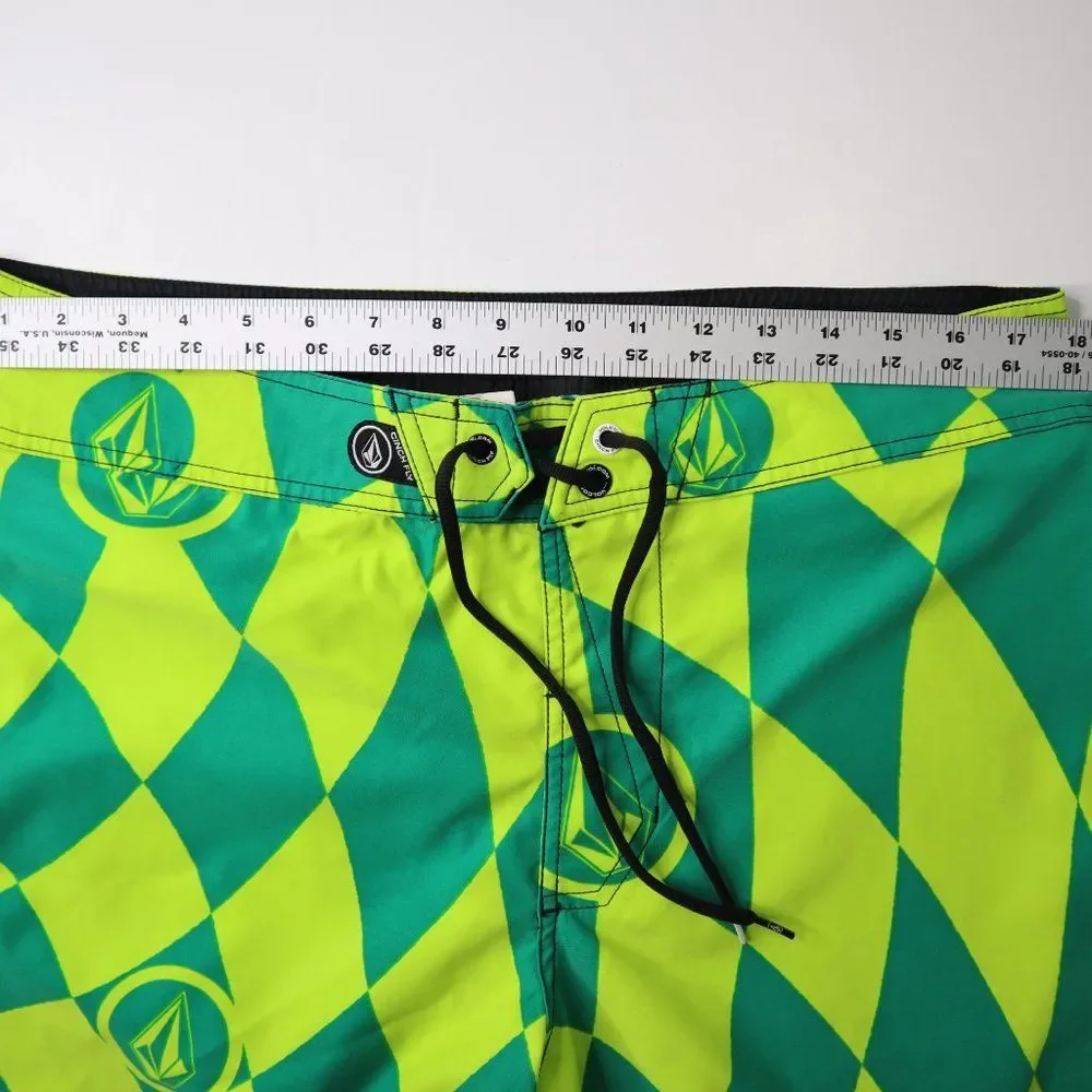 Volcom Board Shorts 36 Blue Green Diamond Back Pocket Stretch Swim Trunks Bright - Picture 6 of 8